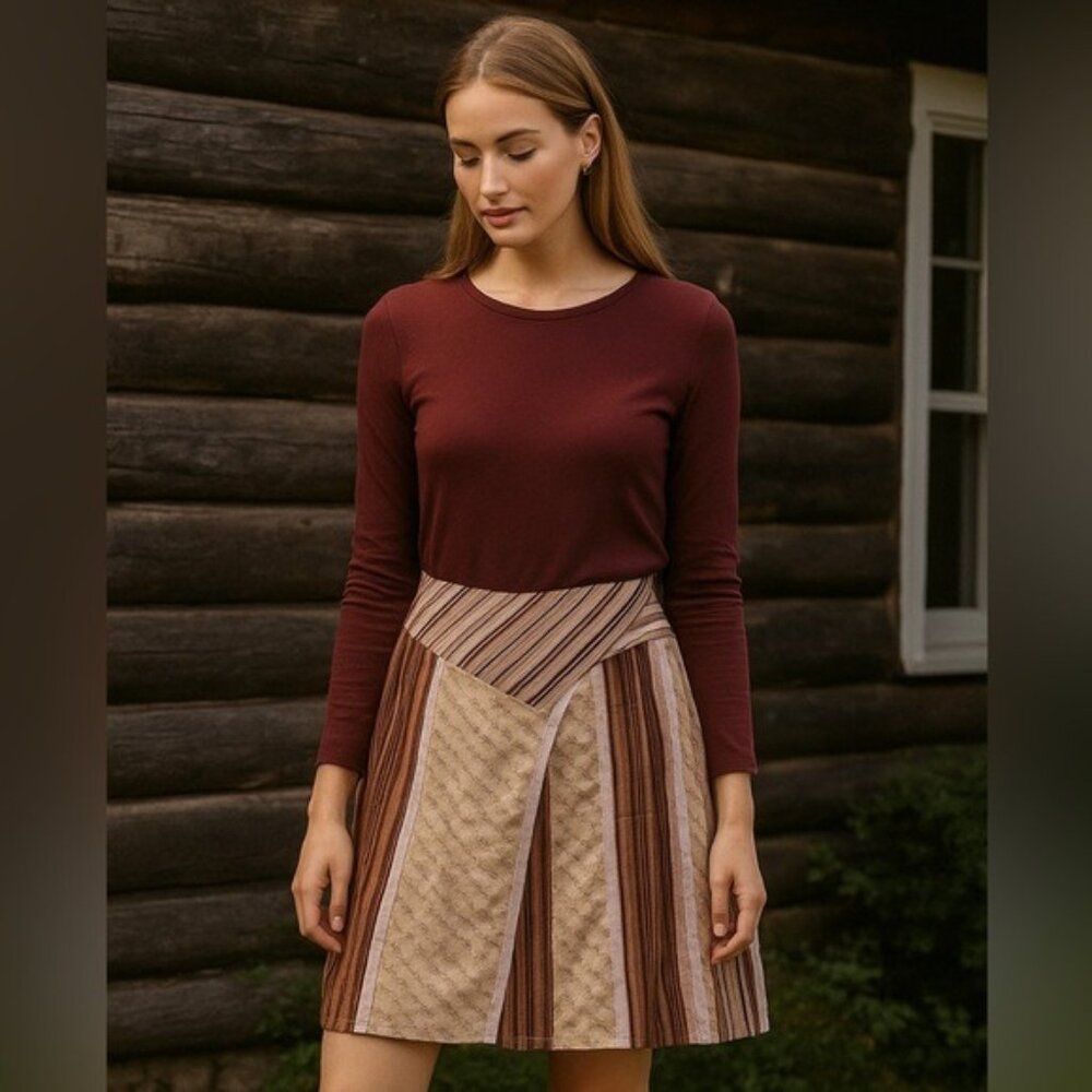 J.Jill striped patchwork A-line skirt Vintage Cottagecore Cabincore Size 12